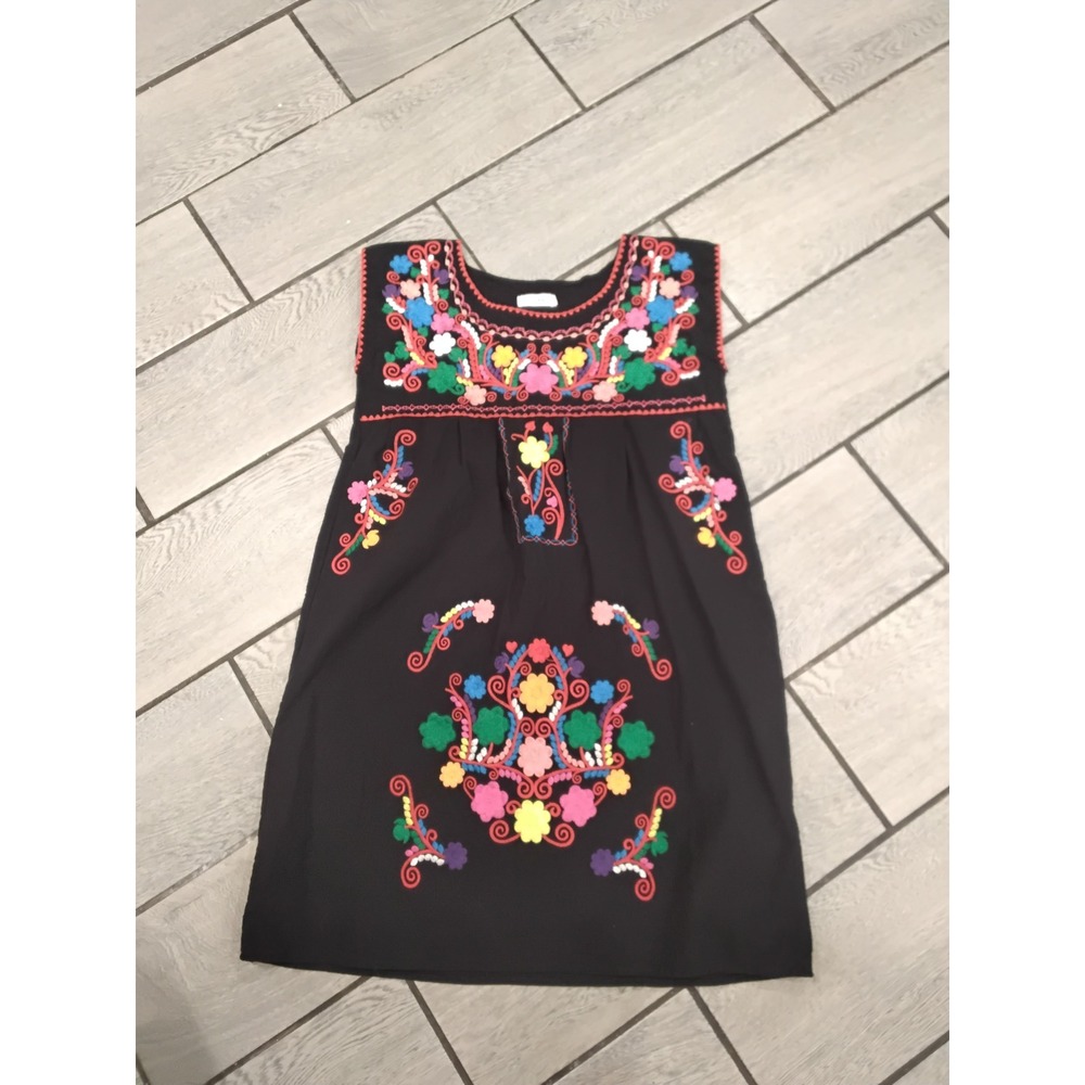 YZXDORWJ‎ Women Mexican Floral Embroidered Sleeveless Shift Dress Black Medium